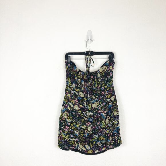 Zara Floral Mini Dress Large Ruched Bodycon Halter Sweetheart Paisley Print - Picture 13 of 14
